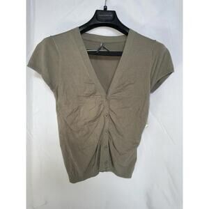 NWT Anthropologie Ruched short sleeve V- neck cardigan Sweater Green medium